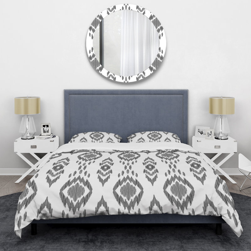 Grey Ikat Ogee - Abstract Duvet Cover Set - Microfiber Polyester, Twin Duvet Cover + 1 Standard Sham
