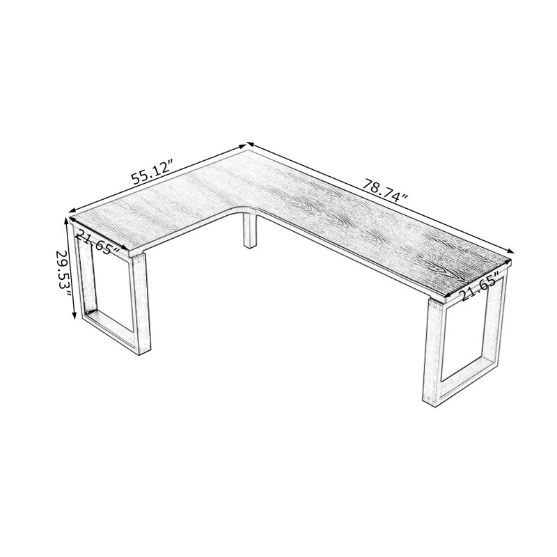 + Black L-Shaped Solid Wood desk, 29.53" H x 78.74" W x 55.12" D, Left Hand Return