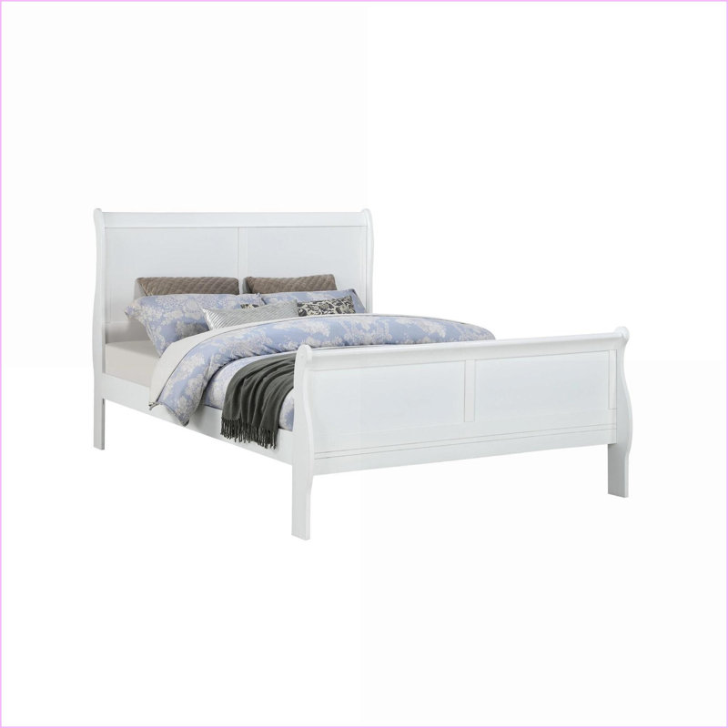 Structure de lit pour grand lit en bois massif - Style transitionnel blanc pour la chambre principale, Blanc, Grand lit