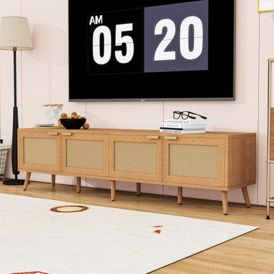 Meuble audio-vidéo moderne - Design élégant en rotin, rangement spacieux