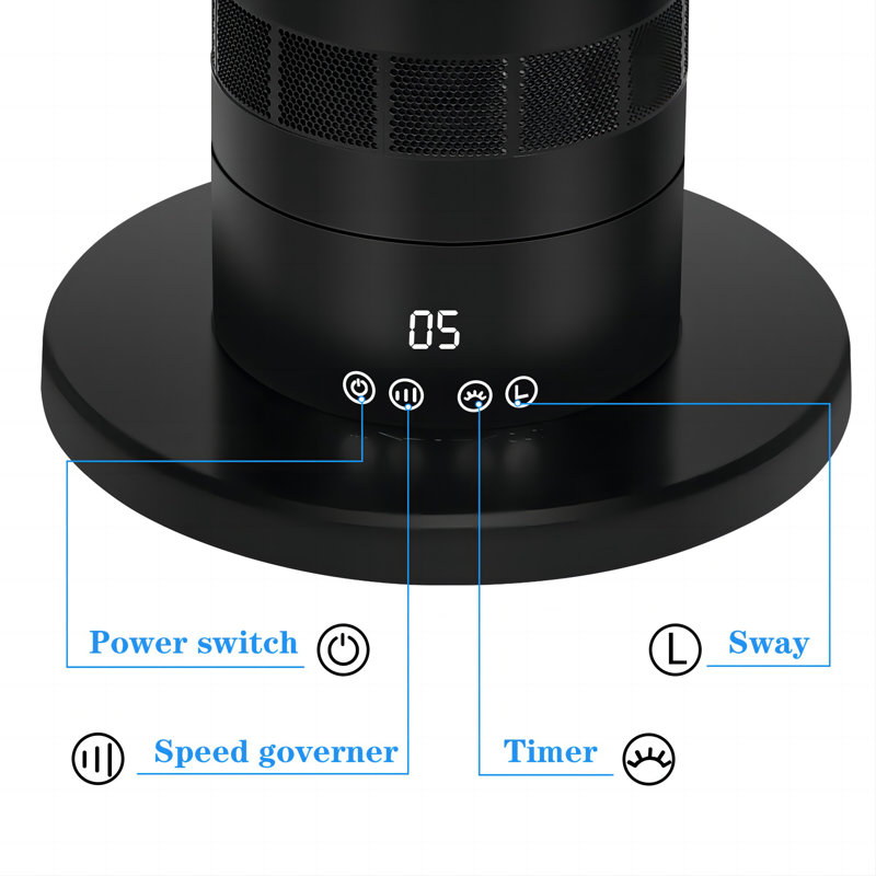 Oscillating Bladeless Tower Fan with Remote Control 10 Speeds Setting 10H Timer Adjustable Tilt, 24.4" H x 9.84" W x 9.84" D