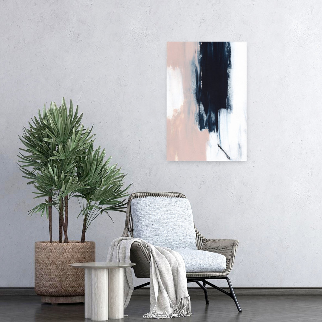 Abstract Navy Blush Strokes Abstract Contemporary Minimalist Wall Art Print