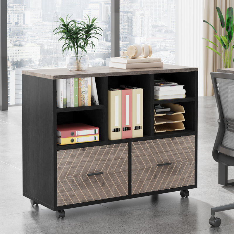 Maidel 39.37'' Wide 2 -Drawer Mobile File Cabinet, Gray/Black