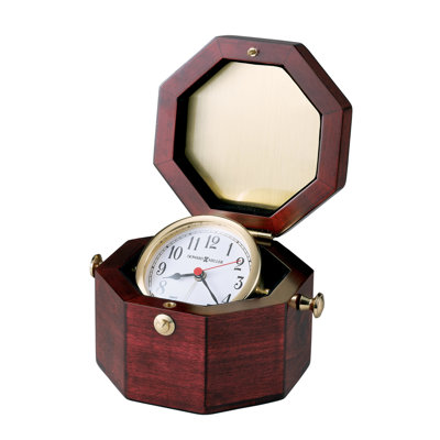 Weather and Maritime Traditional Analog Quartz Alarm Tabletop Clock in Glossy Rosewood