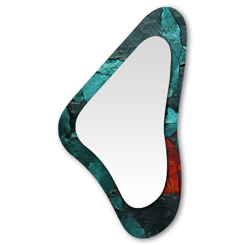 Passage Of Time In Vintage Teal - Transitional Asymmetrical Large Mirror, Modern Irregular Shape Unique Wall Mirror Decor, Printed Metal Art