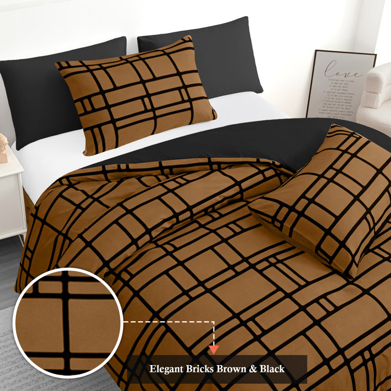 Reversible Duvet Cover Set with Black Fitted Sheet – Ultra Soft Microfibre Bedding, Breathable All Season Quilt Cover Set