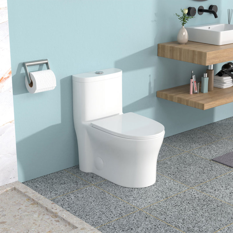 One Piece Toilet Ceramic, 12 - Inch Rough In, 1.22/1.6 , Dual Flush, Soft Close Seat, 800G Map, Quiet Operation, Effortless Hygiene, Skirted Style, Quick Release Ceramic Bathroom Toilet, Flush
