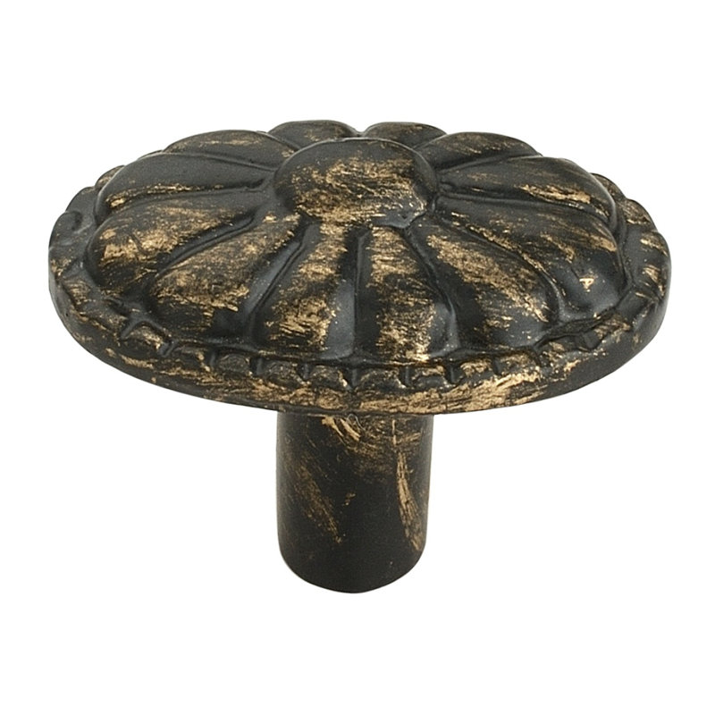 Floral Bead 2 in. Distressed White Cabinet Knob, Antique Brass Patina
