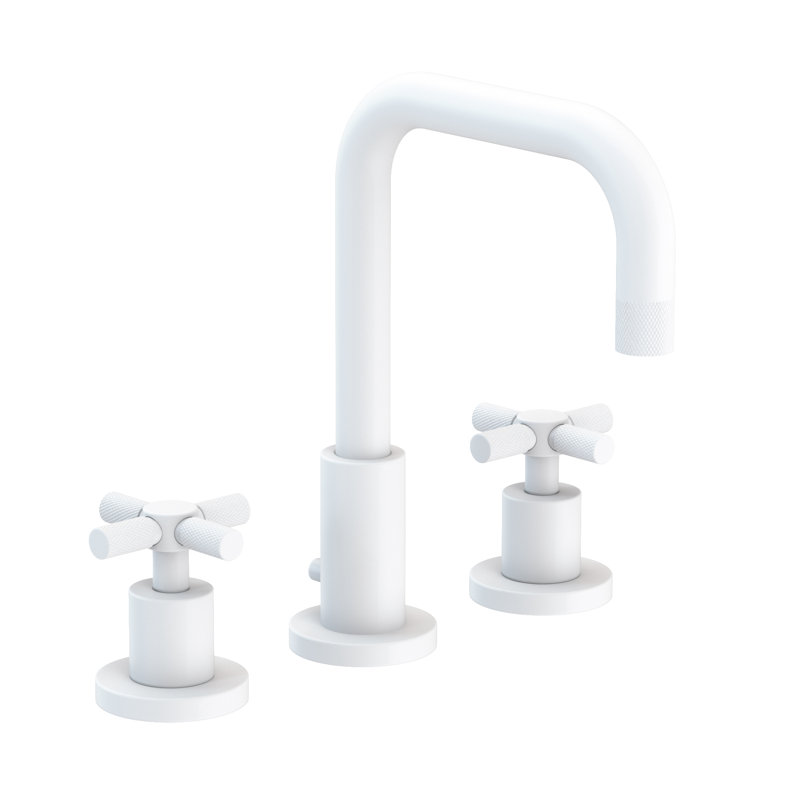Muncy Widespread Bathroom Faucet with Drain Assembly, Matte White, Cross Handle