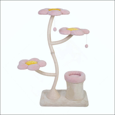 Arbre à chat en forme de fleur, avec lit plateforme en fleurs, condo et jouets suspendus, tour de chat à plusieurs niveaux pour chats d'intérieur, moderne
