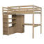 Lit mezzanine double en bois avec garde-robe intégrée, bureau, tablettes de rangement et tiroirs-923590836