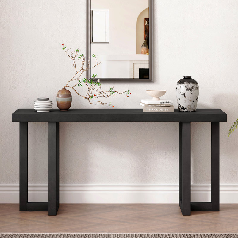 Console Table With Solid Pine Legs, Black