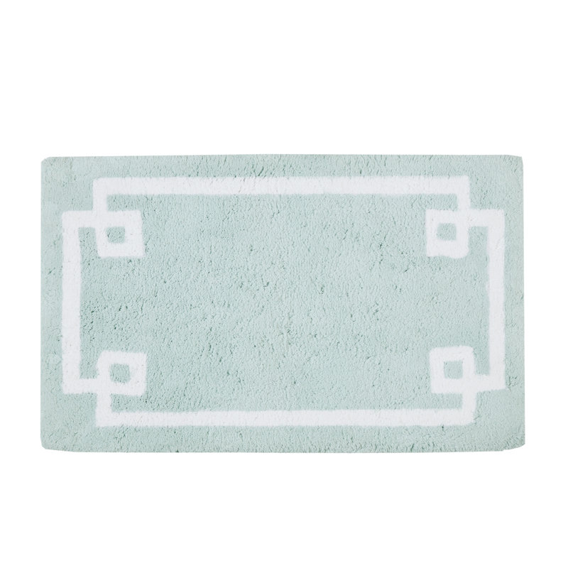 Seafoam Cotton Tufted Bath Rug with White Border