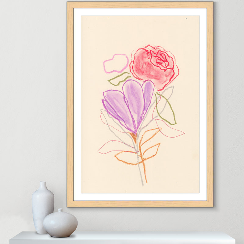 «Simple Floral III» par Bea Dina, Papier avec cadre naturel naturel, Blanc, H 49 po x l 35 po x P 1,25 po