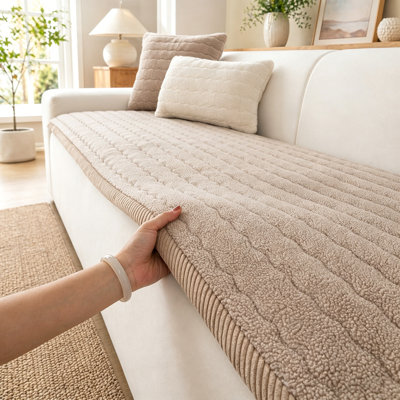 Soft Textured Sherpa Box Cushion Sofa Slipcover