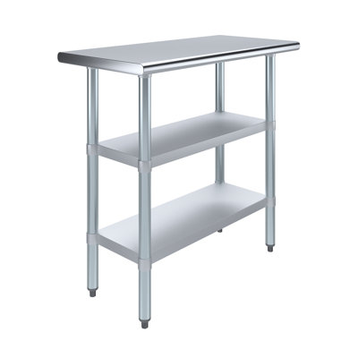 Table de travail en acier inoxydable avec deux tablettes