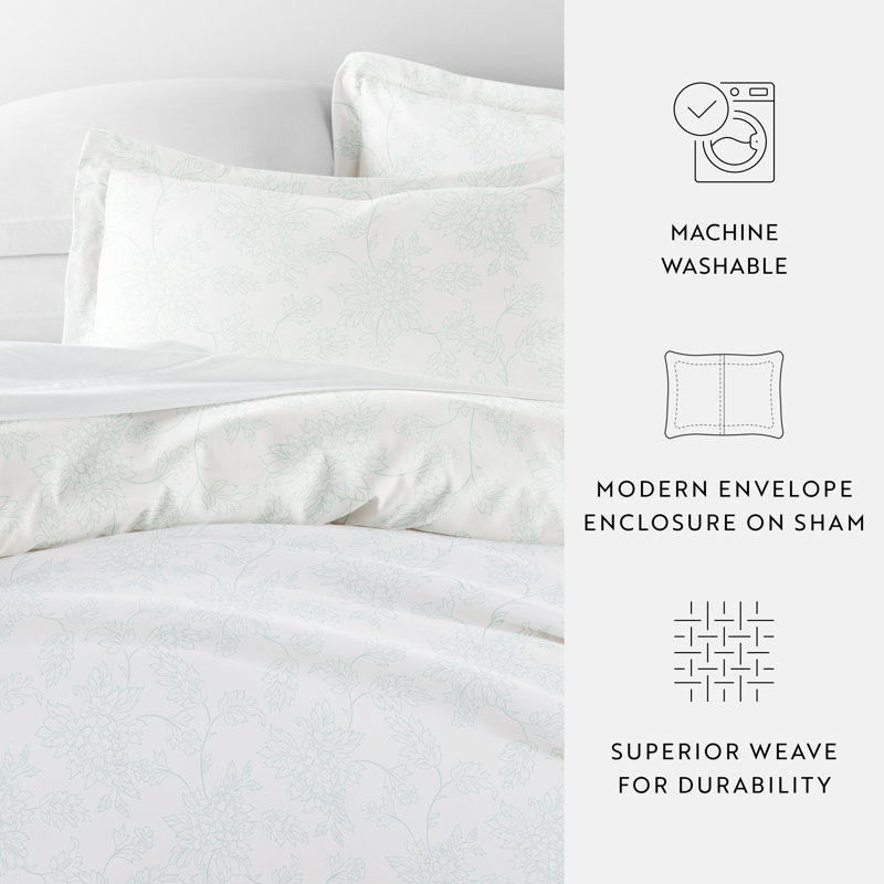 Aqua Vine Pattern King Size Duvet Cover Set with Pillow Shams