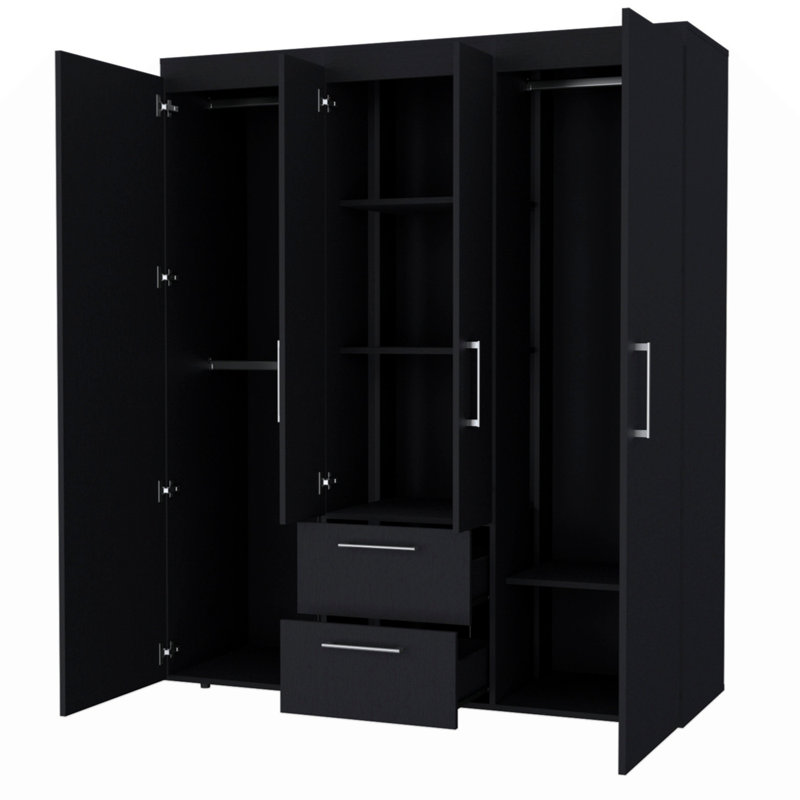 Armoire noire tout-en-1 à 2 portes, garde-robe, armoire noire