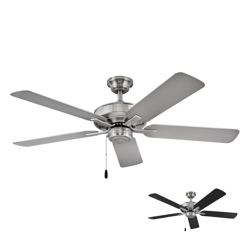 52" Metro 5 - Blade Standard Ceiling Fan with Pull Chain, Brushed Nickel with Silver Blades
