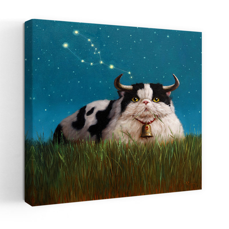Art urbain contemporain de chat Taureau, H 24 po x l 24 po