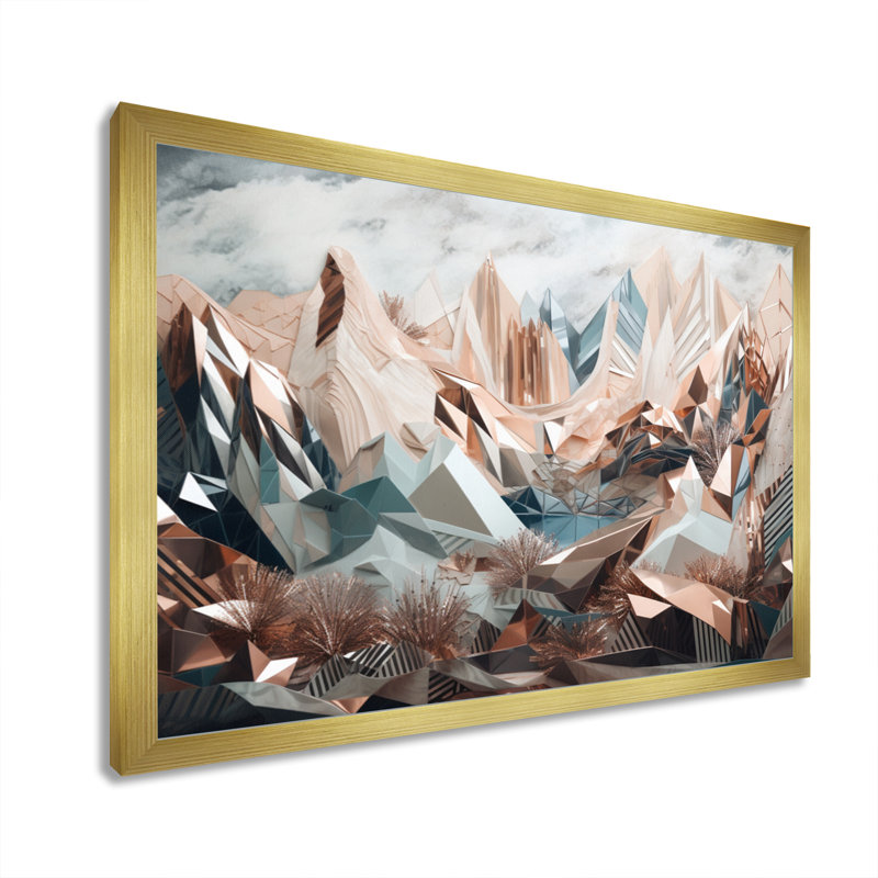 «Rose Gold Metallic Mountains II», reproduction sur toile, H 12 po x l 20 po x P 1 po, Cadre doré à une seule photo