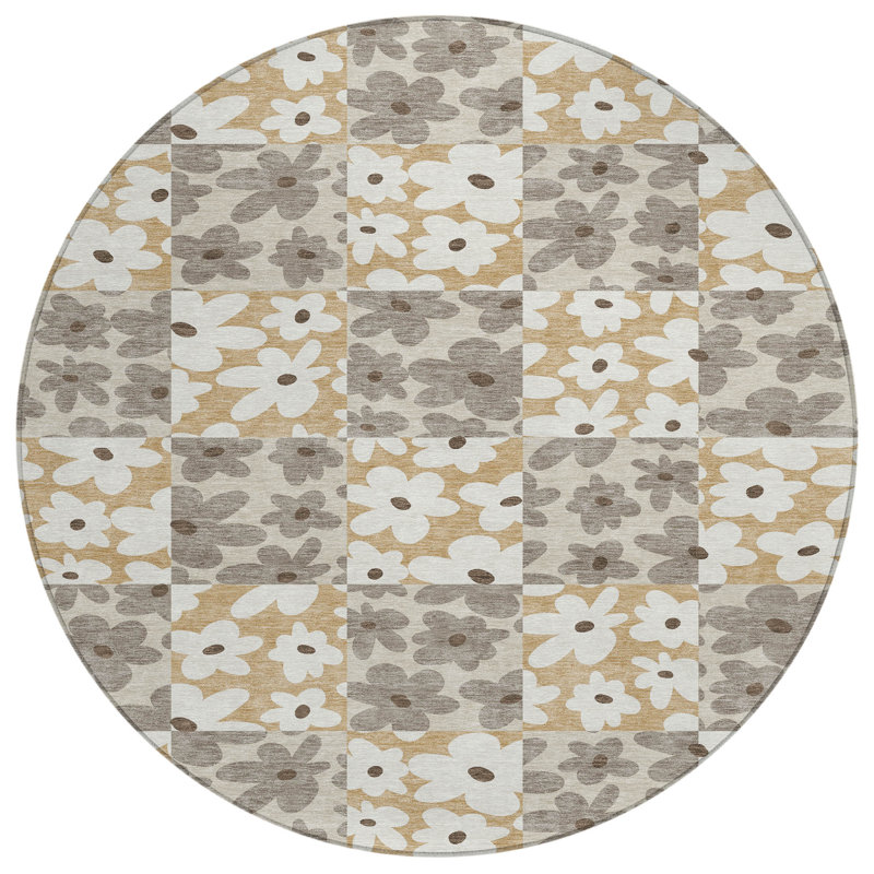 Machine Washable Indoor/Outdoor Chantille ACN2476 Floral Rug, Beige, 8' Round