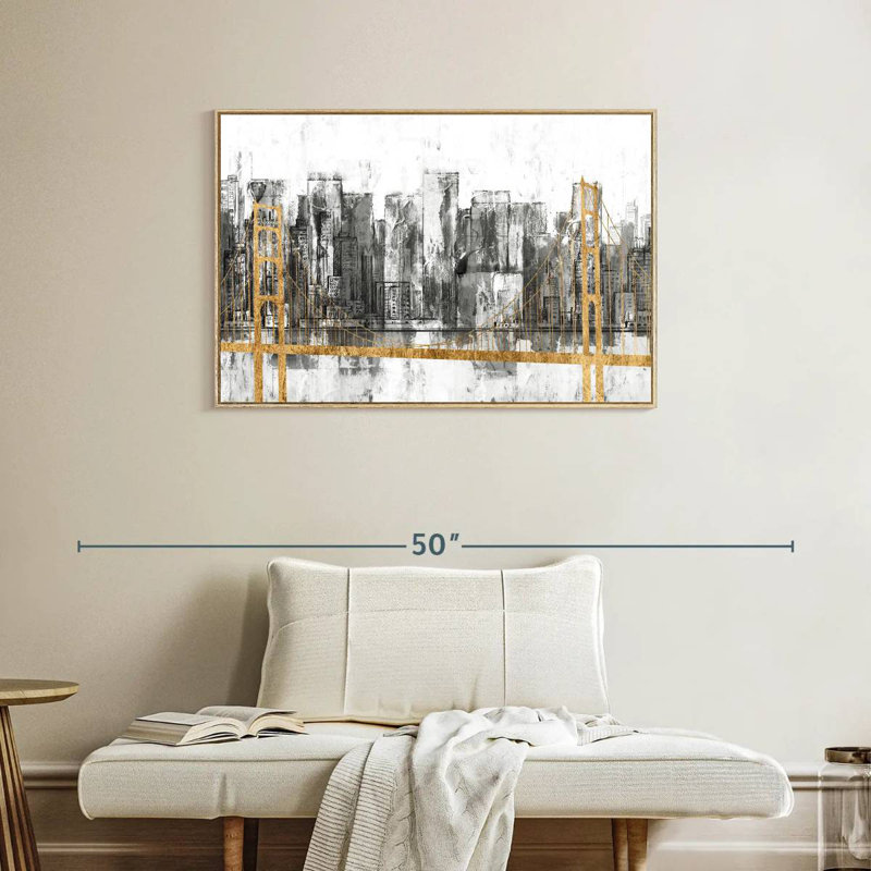 Golden Bridge Panorama, Cadre flottant en bois naturel, 37 po x 25 po