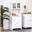 Élégant buffet avec huche, armoire de rangement pour garde-manger avec porte en verre encadrée et espace pour micro-ondes