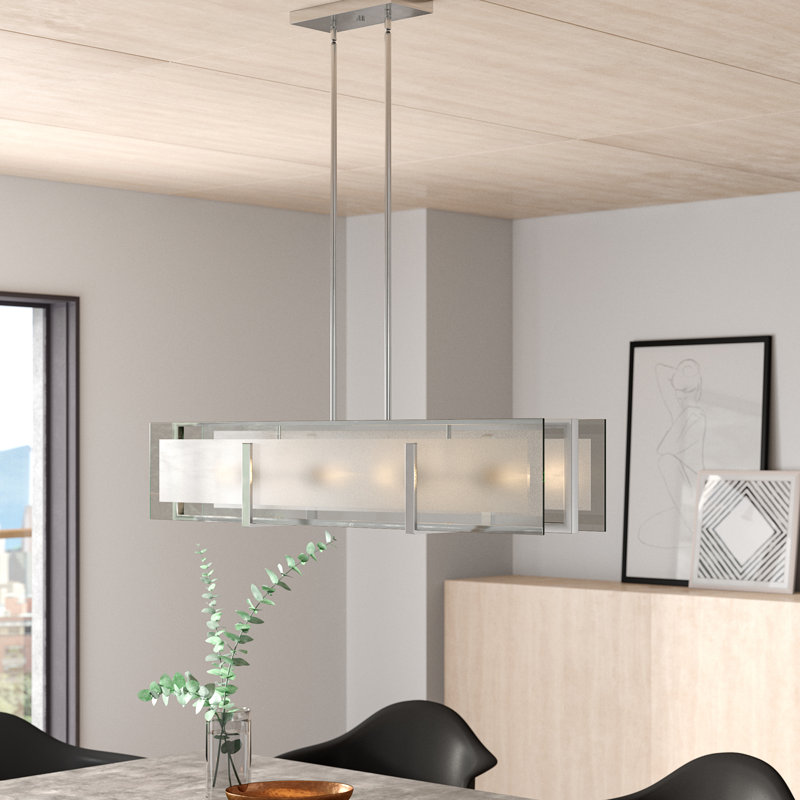 Lustre rectangulaire spectaculaire à 4 lumières Element, Nickel brossé