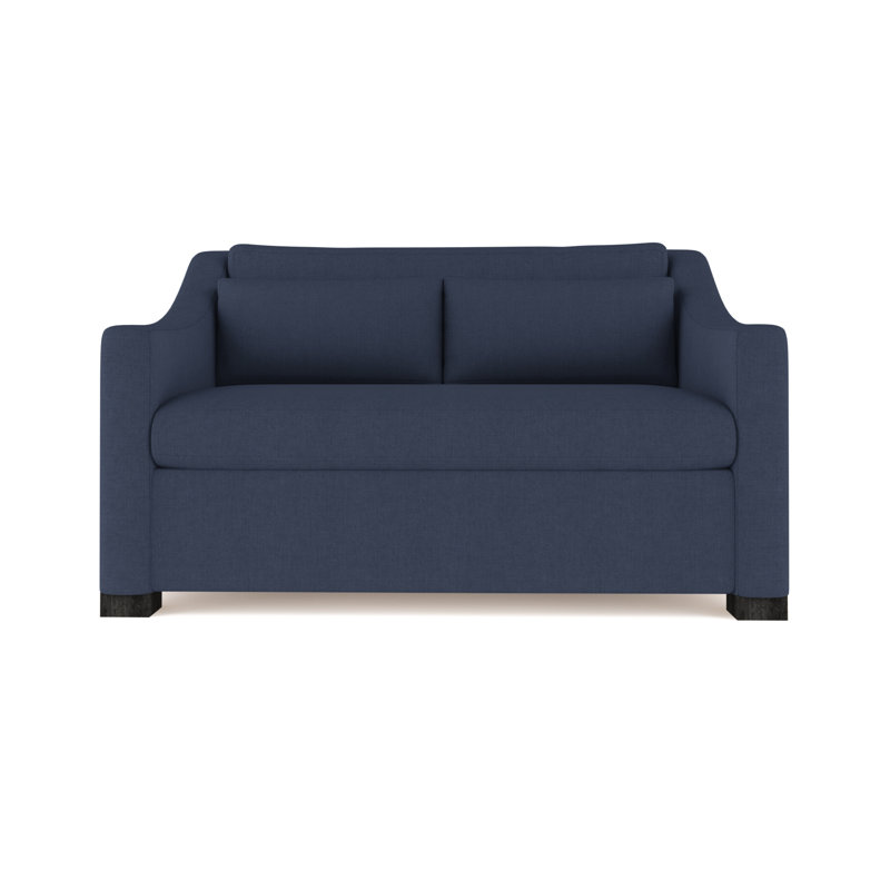 Causeuse Crosby, Lin à tissage carré imprimé bleu, H 32,5 po x l 60 po x P 43 po, Ébène