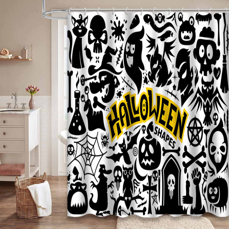 Rideau de douche avec 12 crochets Halloween, L 72 po x l 78 po