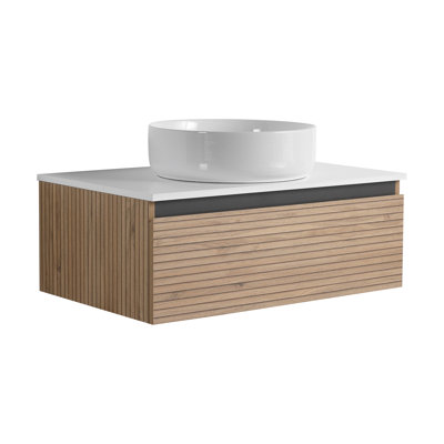 30'' Wall-Mounted Bathroom Vanity With White Art Ceramic Sink  & 1-Soft-Close Drawer (KD-Packing)