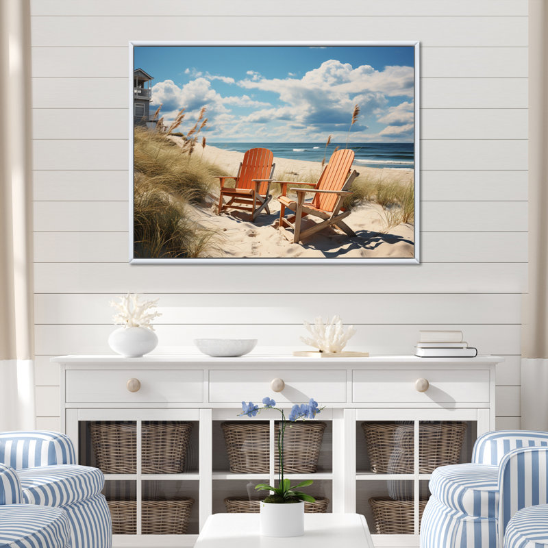 Chaises de plage rétro - impression, H 30 po x l 40 po x P 1,5 po, Cadre flottant blanc