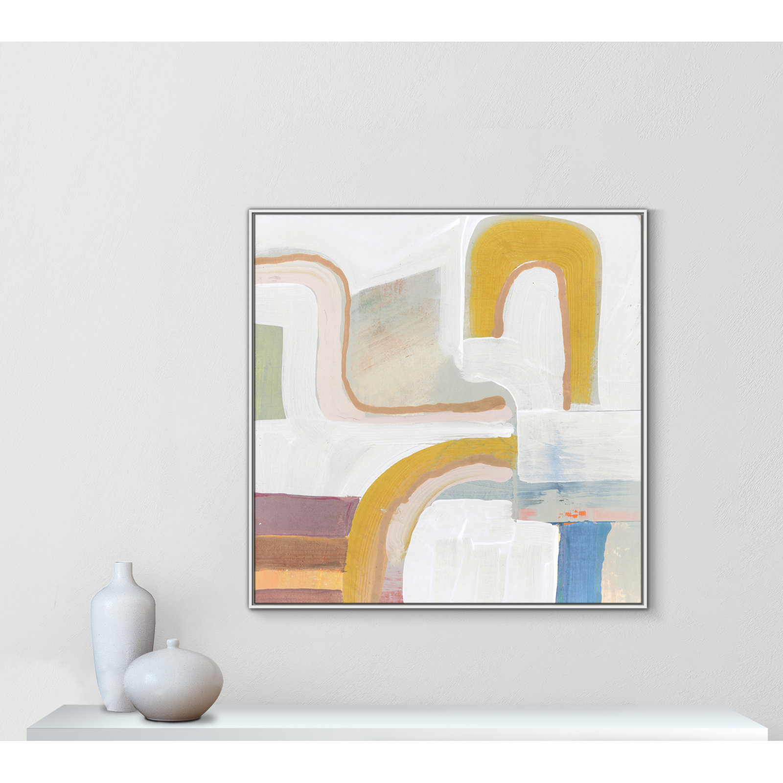 Together Again I by Cartissi - Floater Frame Painting Print on Canvas, 46.5" H x 46.5" W, White