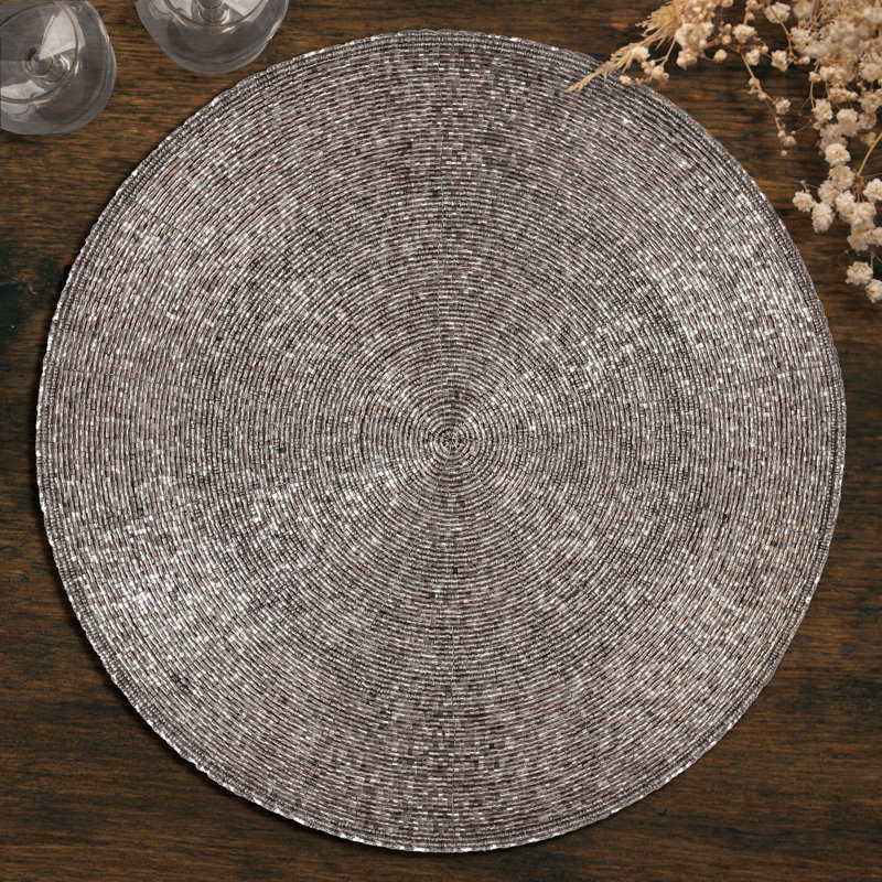 Silver Glass Beaded Round Placemats, Set of 4