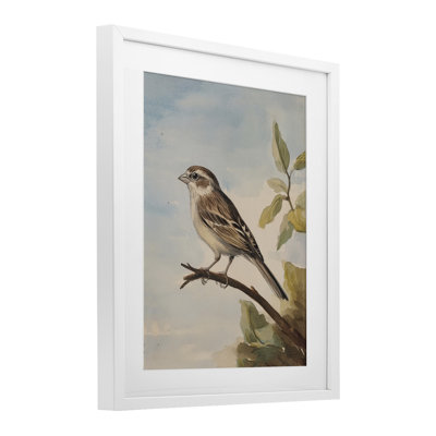 Oiseau brun perché sur une branche, reproduction sous verre, design par Petal Prints Design