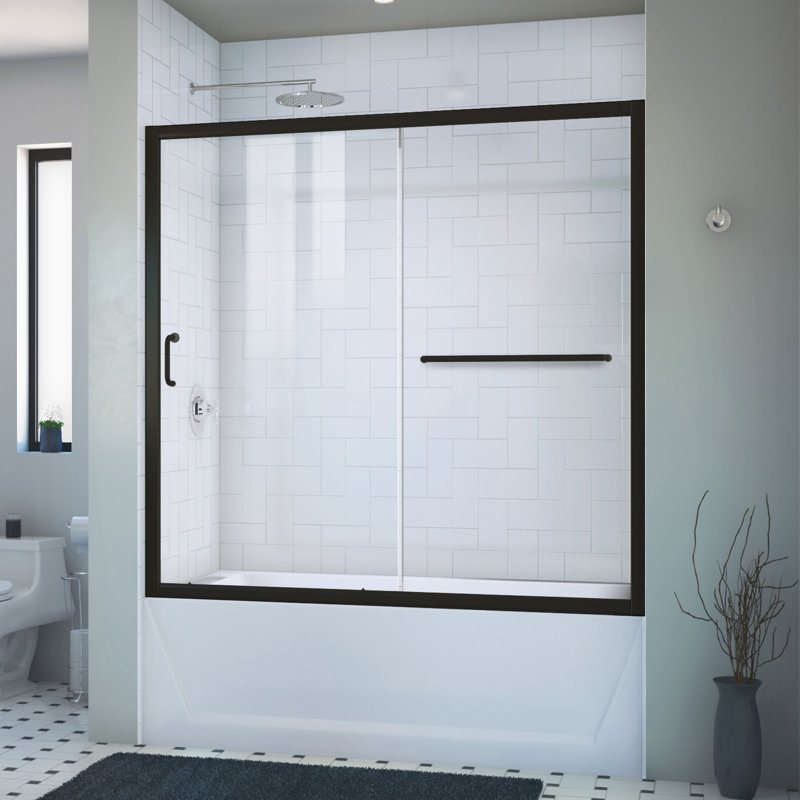 Infinity-Z 56" W x 58" H Single Sliding Semi-Frameless Tub Door, Clear, Matte Black