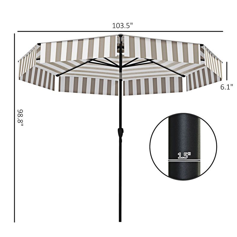 Parasol de marché extérieur avec manivelle, Gris clair