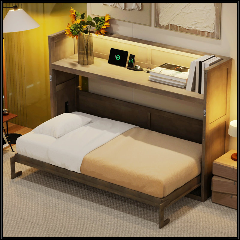 Lit escamotable simple TG avec bureau, Gris délavé
