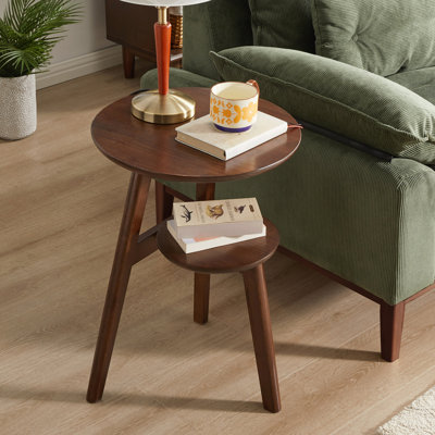 Table d'appoint à deux niveaux en bois massif (100 %) avec tablette de rangement inférieure, couleur cerisier