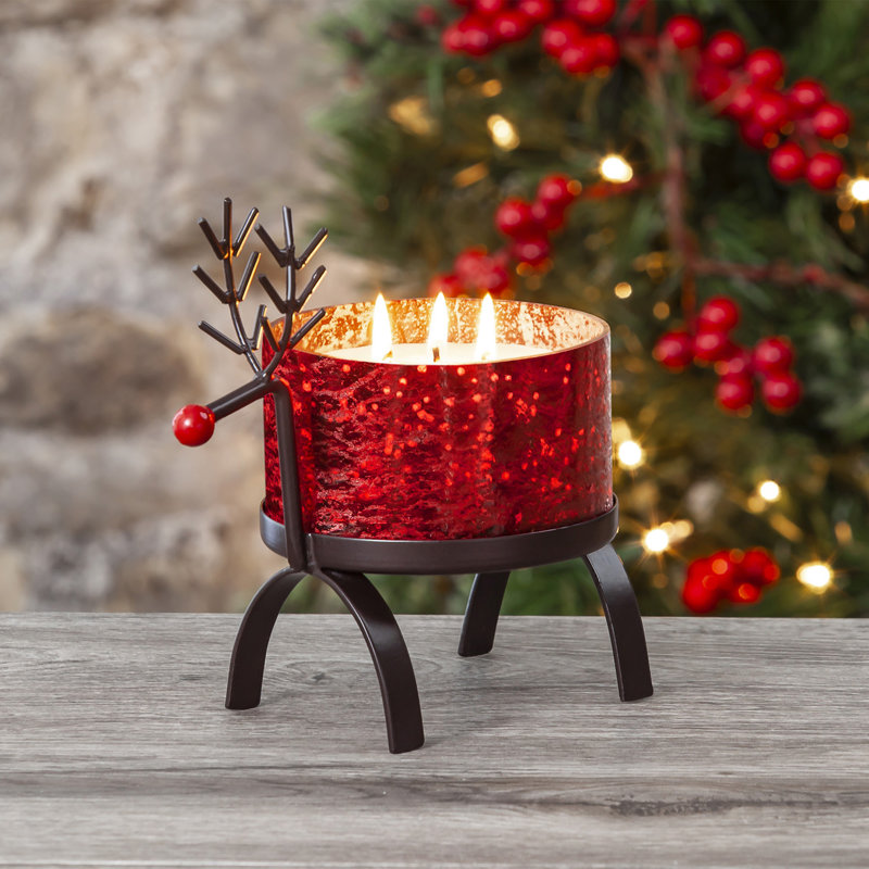 Bougie 3 mèches Blitzen, H 3,5 po x l 5,5 po x P 8,5 po, Rouge