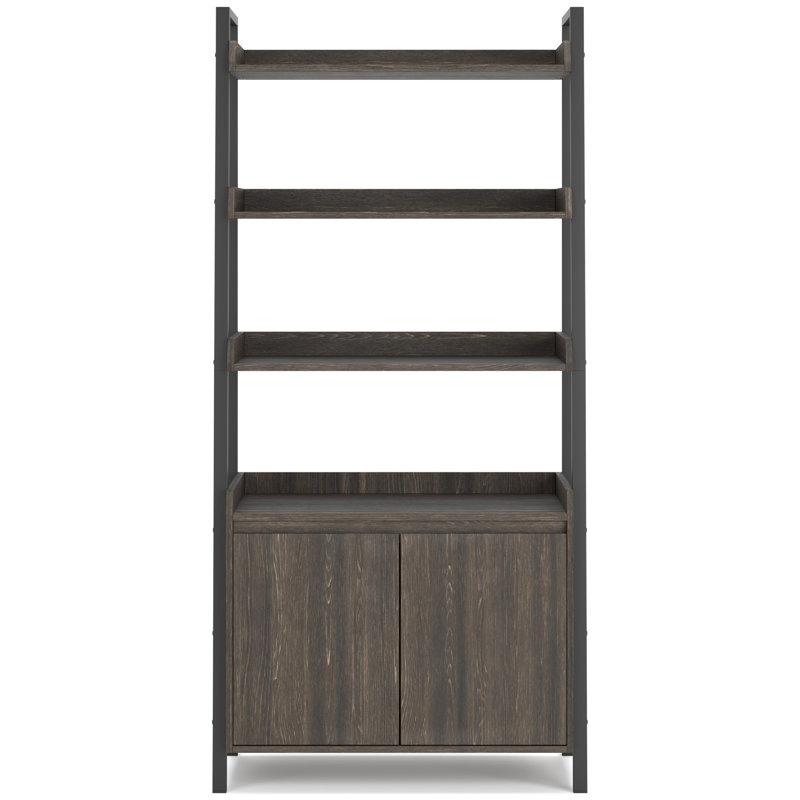 Zendex 72" Dark Brown Wood and Metal Bookcase with Cabinet