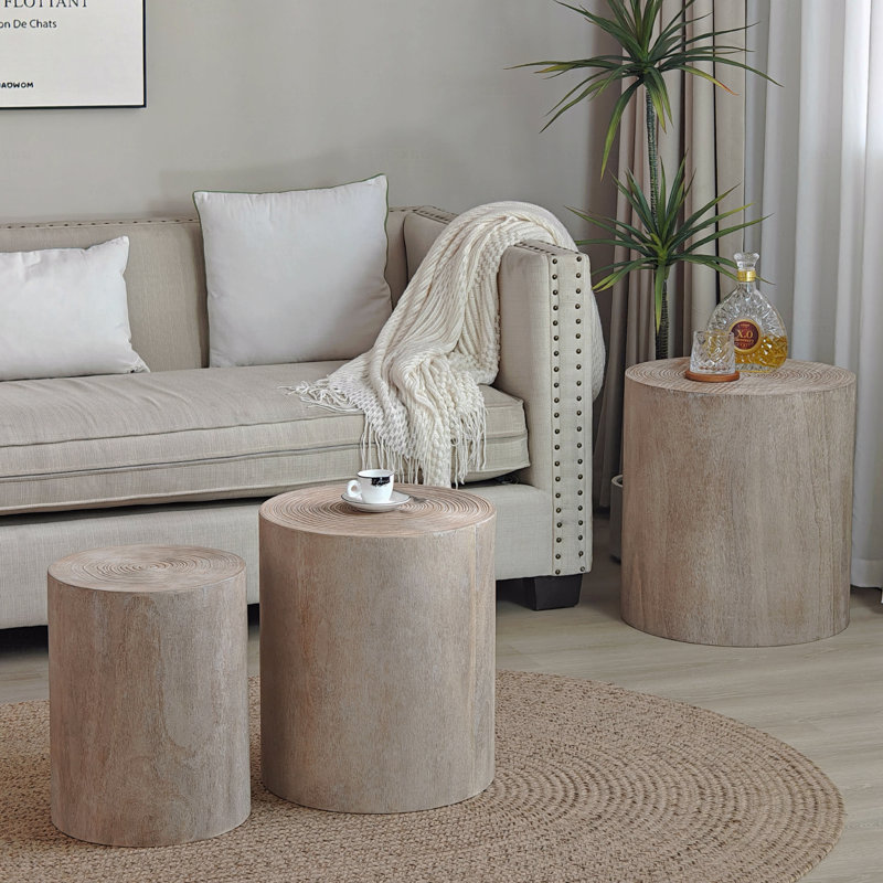 Ensemble de 3 tables basses rondes en bois, ensemble de 3 tables basses rondes, supports à plantes, pièces décoratives rustiques