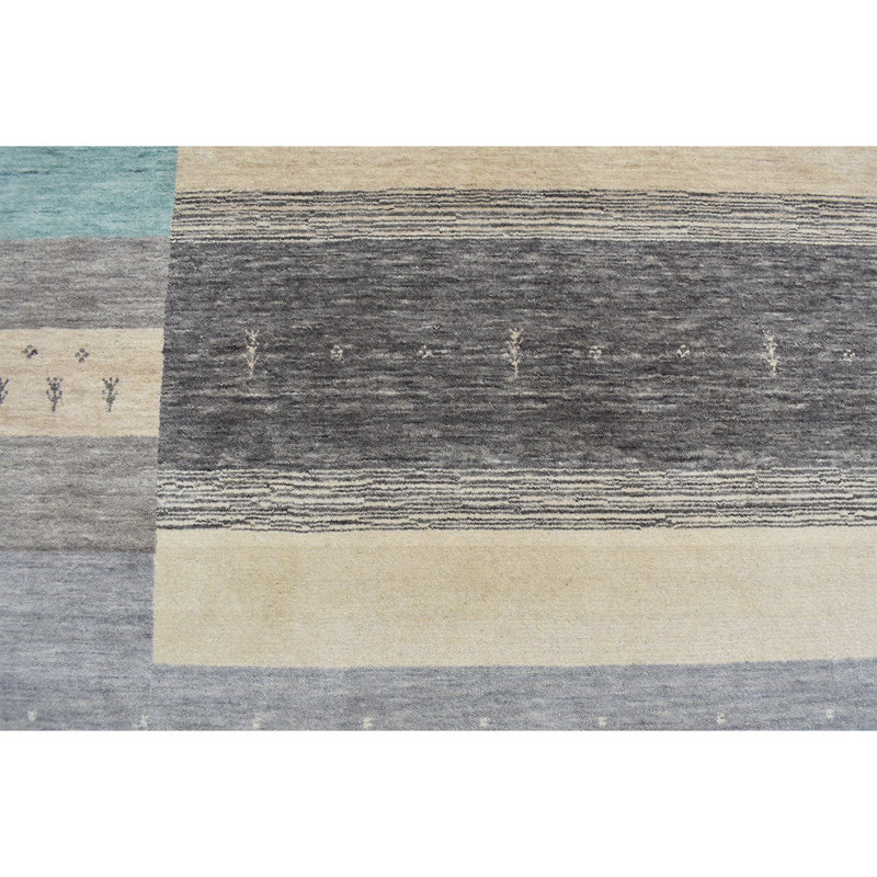 Wool Striped Area Rug in Blue/Cream/Gray, Rectangle 6' x 9'