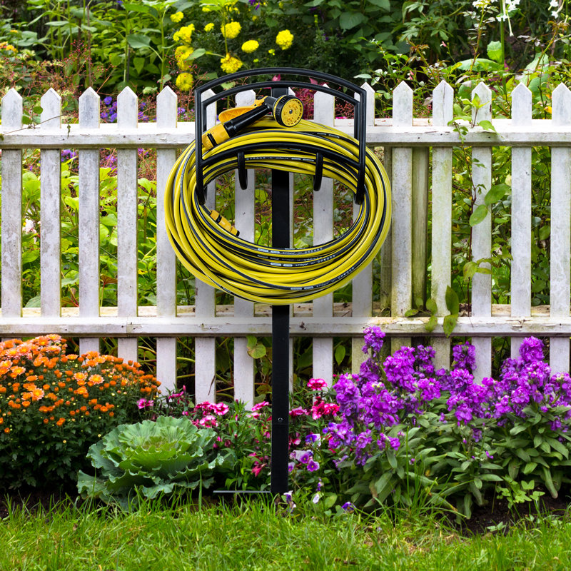 Metal Garden Hose Holder with Ground Stake Anchors