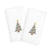 Christmas Gold Xmas Tree Hand Towels 2 Pcs, Black Background Kitchen Towel Ultra Soft and Highly Absorbent,Decorative Fingertip Face Towel for