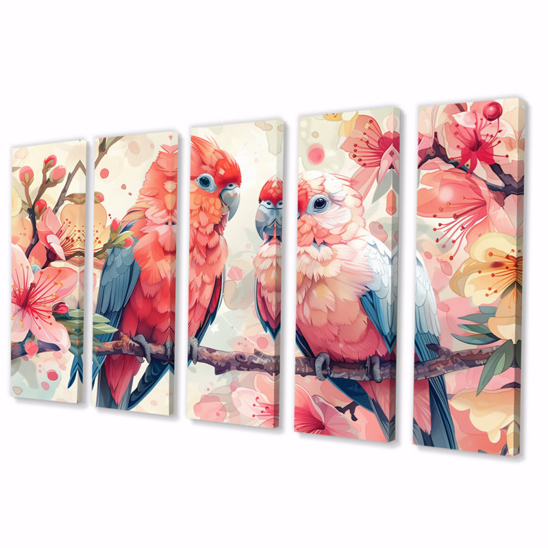 Ensemble de salon art mural perroquet rose et vert Love Birds I, H 28 po x l 60 po