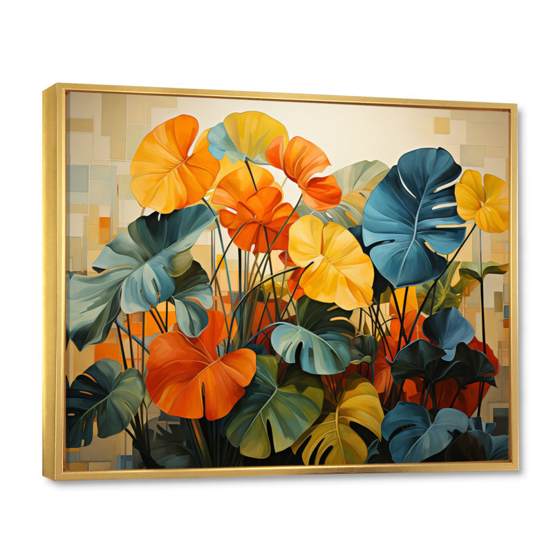 Orange orange, plantes tropicales II - plantes, art mural, H 16 po x l 32 po x P 1 po, Cadre flottant doré