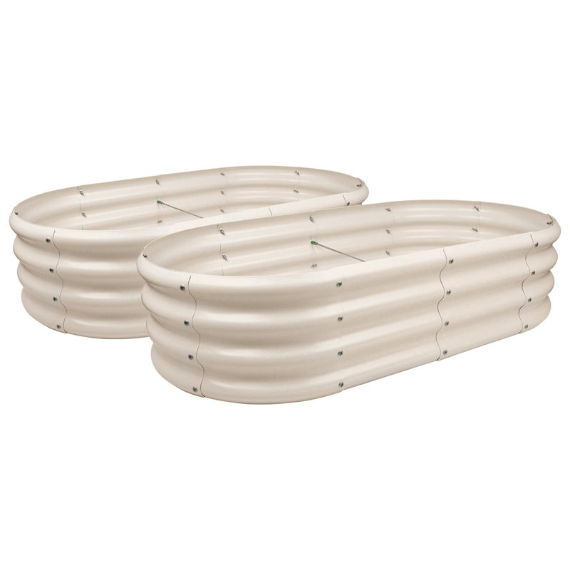 Harbour Housewares - Rounded Galvanised Steel Raised Garden Bed Planter - Ivory, 30cm H x 120cm W x 60cm D, 2