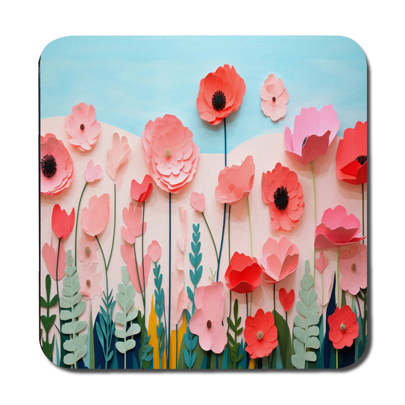 Floral Garden Placemat And Coaster Set With Paper Cut Flowers